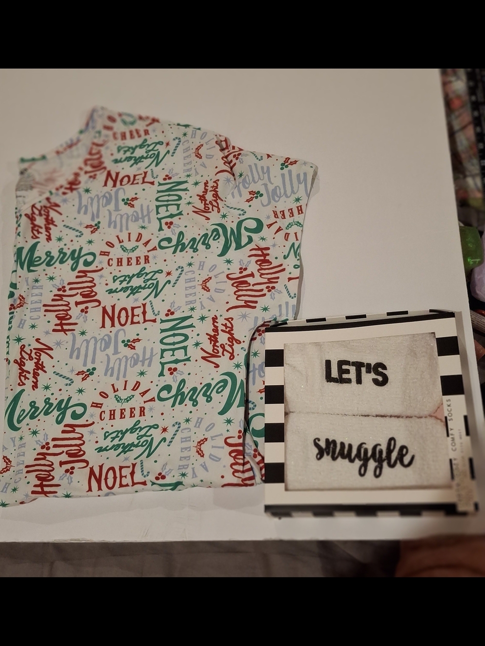 Christmas Holiday Nightgown w/ Festive Script - Along With Festive Sparkly Socks